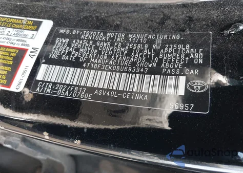 2011 Toyota Camry Le из США, поврежденный, VIN 4T1BF3EK0BU683943